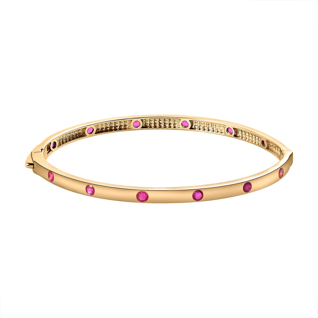 Cabo Delgado Ruby Bangle (Size - 7.5) in 18K Vermeil Yellow Gold Overlay Sterling Silver 2.04 Ct, Silver Wt. 11.00 Gms