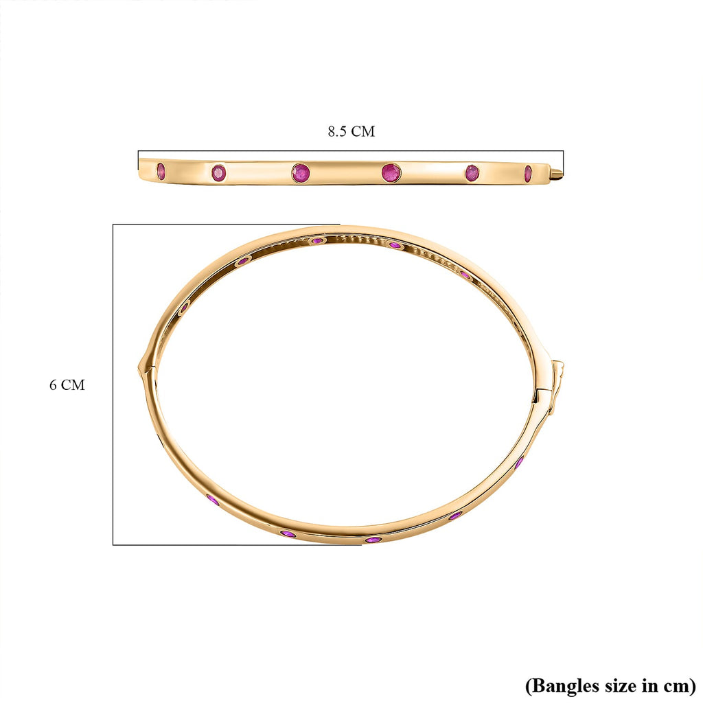 Cabo Delgado Ruby Bangle (Size - 7.5) in 18K Vermeil Yellow Gold Overlay Sterling Silver 2.04 Ct, Silver Wt. 11.00 Gms