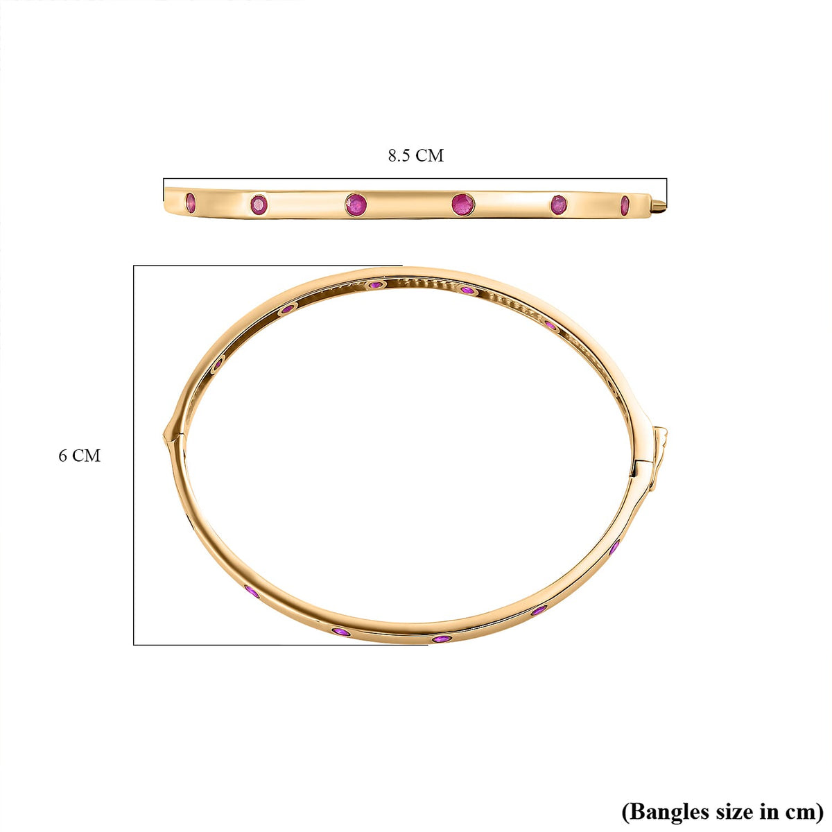 Cabo Delgado Ruby Bangle (Size - 7.5) in 18K Vermeil Yellow Gold Overlay Sterling Silver 2.04 Ct, Silver Wt. 11.00 Gms 7028253 4