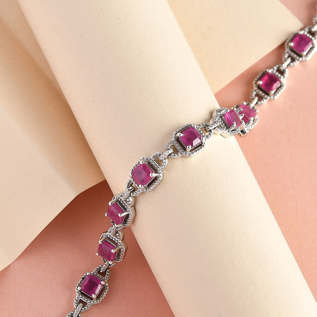 African Ruby Bracelet (Size - 7) in Platinum Overlay Sterling Silver 6.90 Ct, Silver Wt. 10.50 Gms 7209159 2