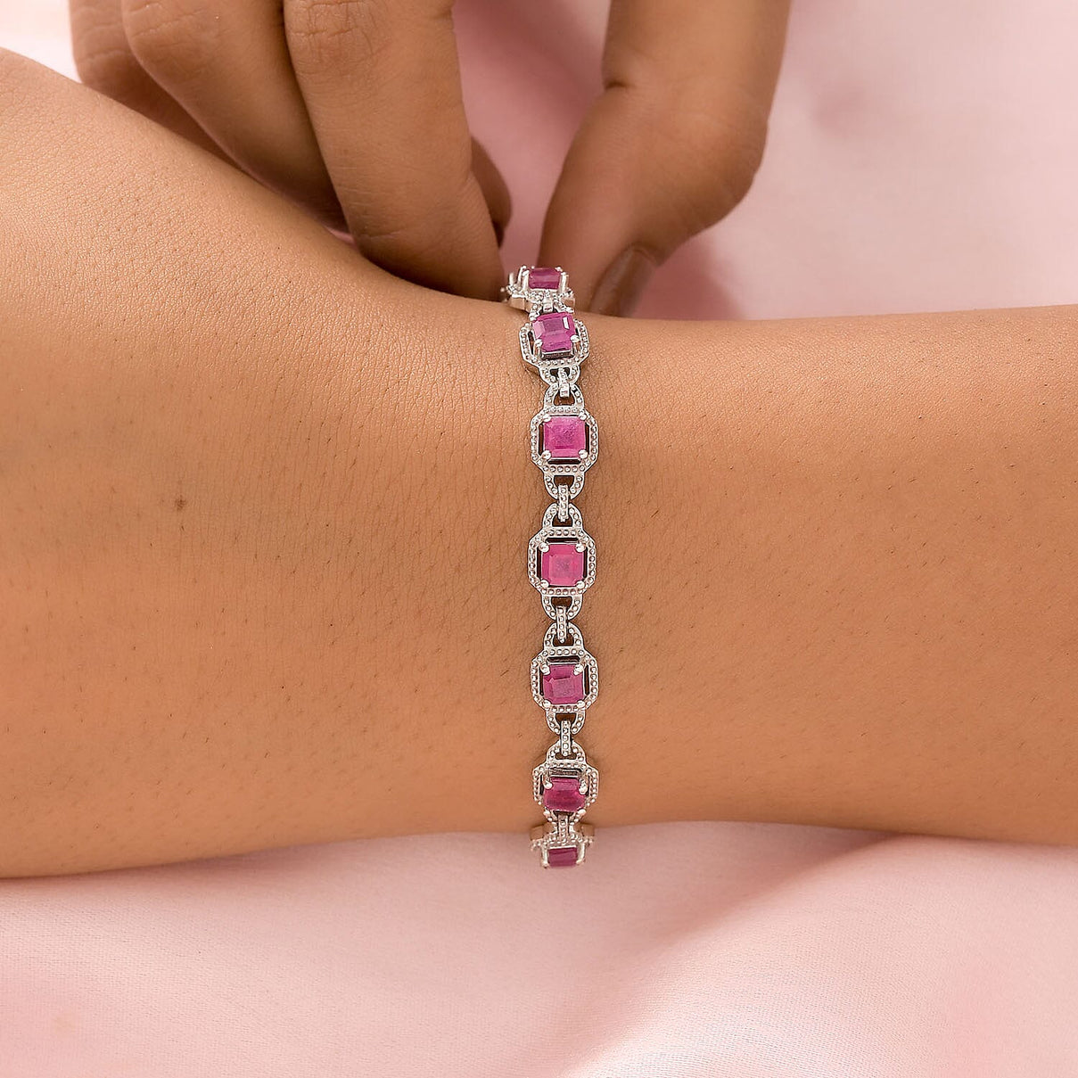 African Ruby Bracelet (Size - 7) in Platinum Overlay Sterling Silver 6.90 Ct, Silver Wt. 10.50 Gms 7209159 3