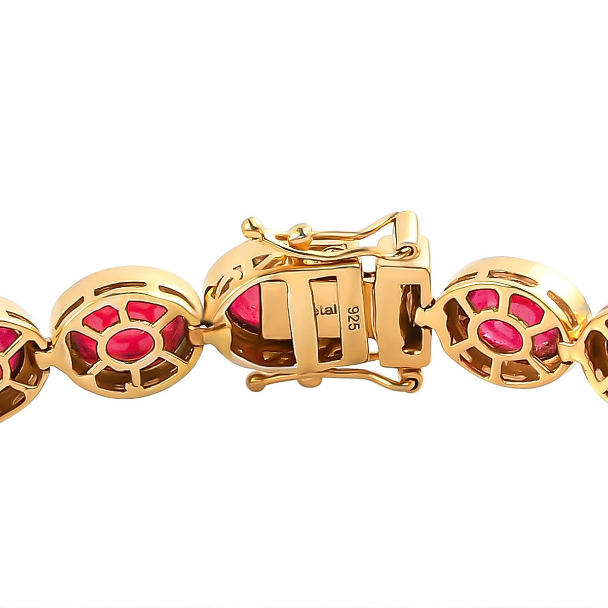 African Ruby Bracelet (Size - 7) in 18K Vermeil Yellow Gold Overlay Sterling Silver 58.33 Ct, Silver Wt. 14.59 Gms 7028238 8