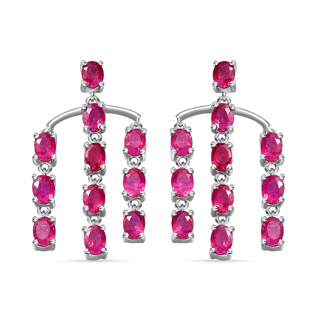 D'Joy Cabo Delgado Ruby Dangling with Push Back Earrings in Platinum Overlay Sterling Silver 5.50 Ct.