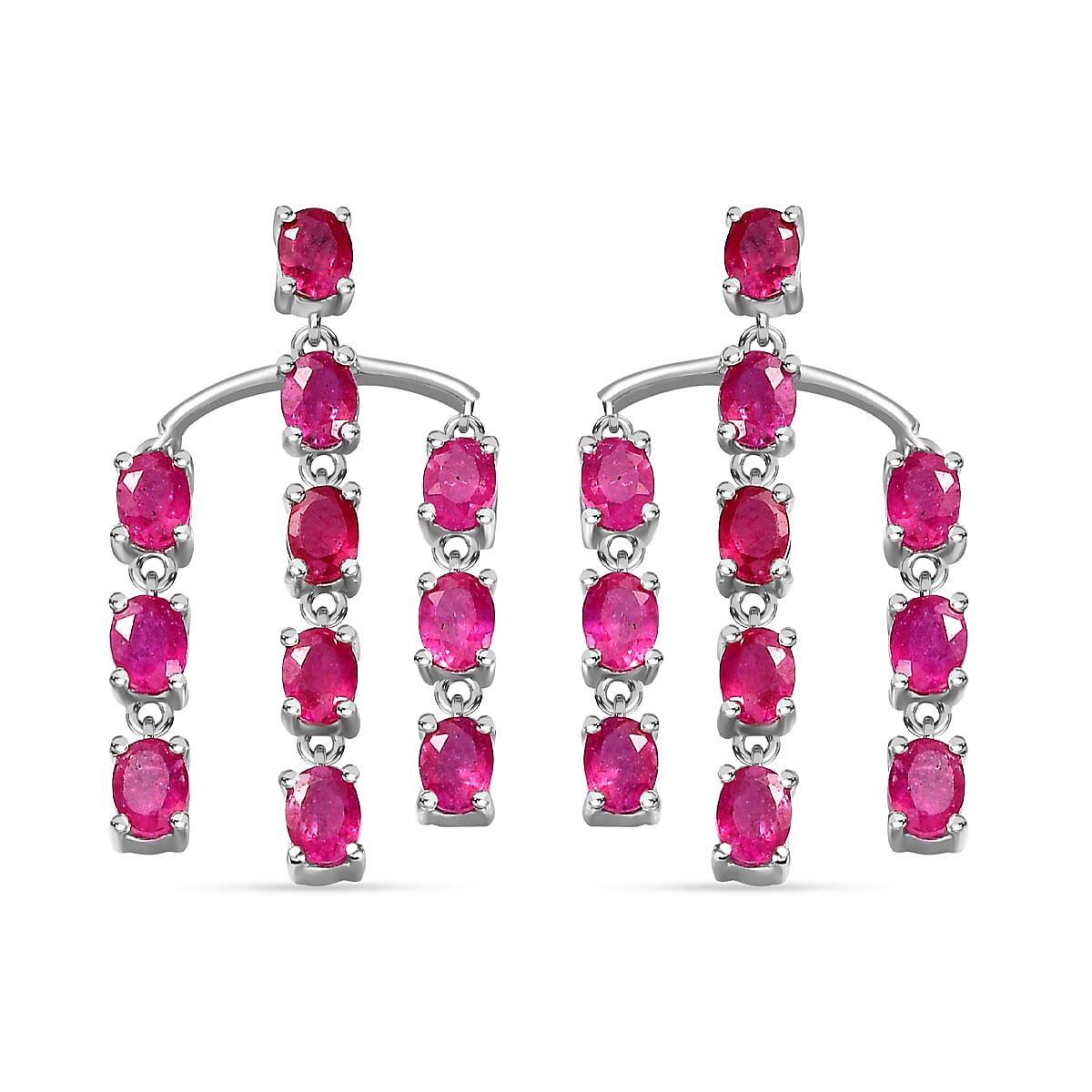 Cabo Delgado Ruby Dangling Earrings (With Push Back) in Platinum Overlay Sterling Silver 7072471 7