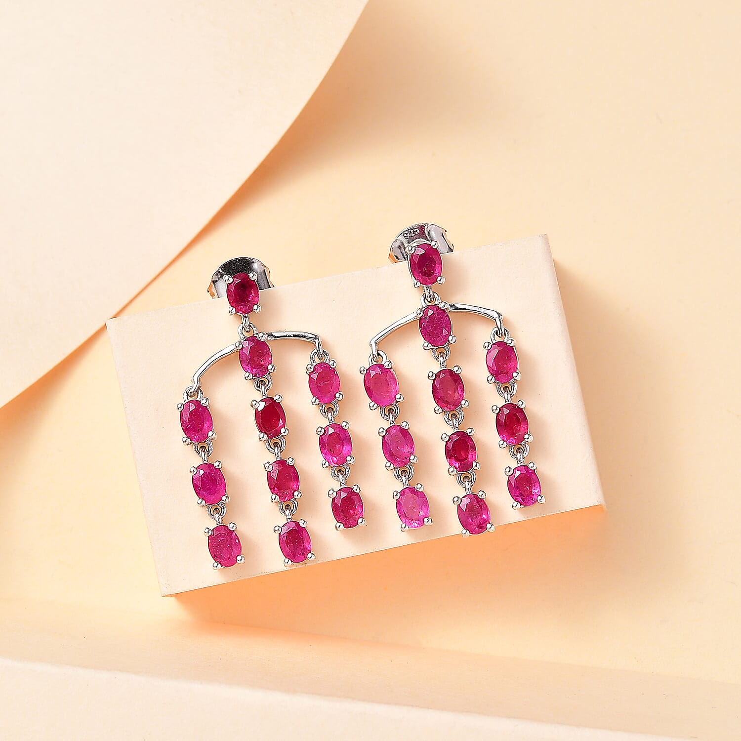 Cabo Delgado Ruby Dangling Earrings (With Push Back) in Platinum Overlay Sterling Silver 7072471 8