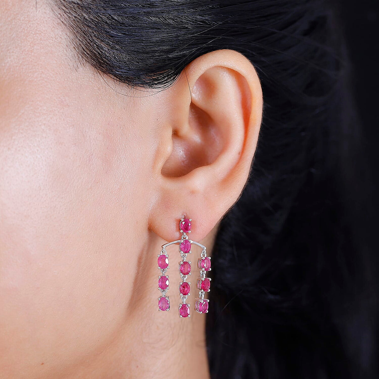 Cabo Delgado Ruby Dangling Earrings (With Push Back) in Platinum Overlay Sterling Silver 7072471 9