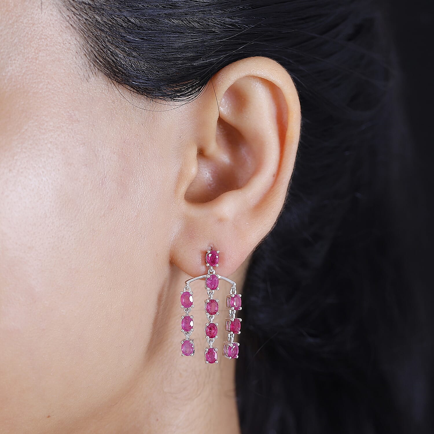 Cabo Delgado Ruby Dangling Earrings (With Push Back) in Platinum Overlay Sterling Silver 7072471 9