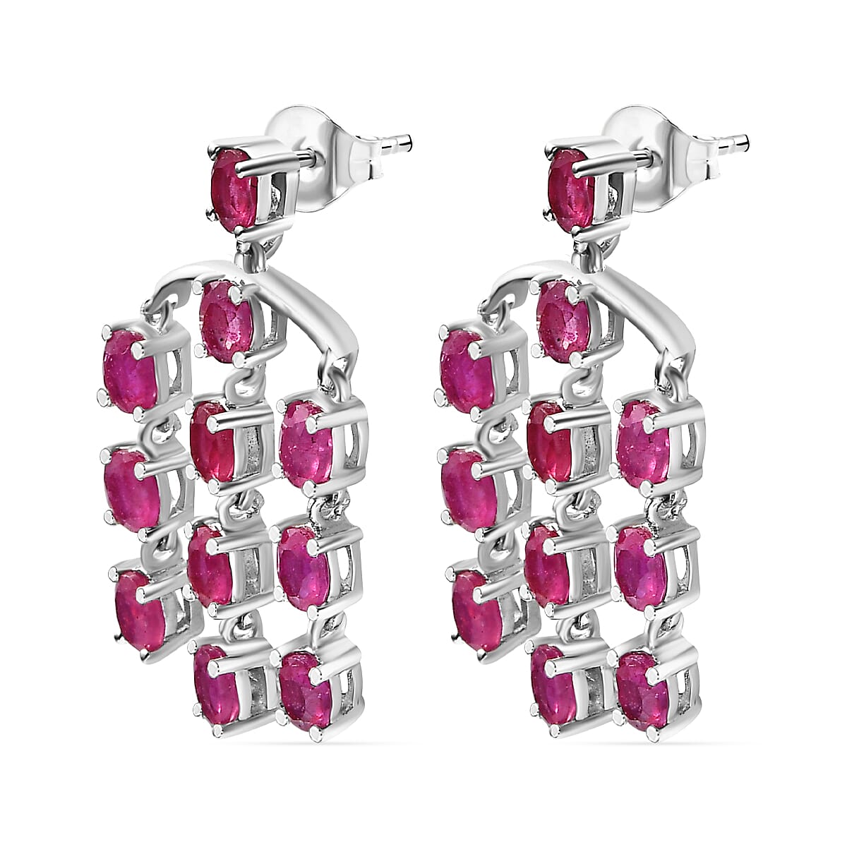 Cabo Delgado Ruby Dangling Earrings (With Push Back) in Platinum Overlay Sterling Silver 7072471 10