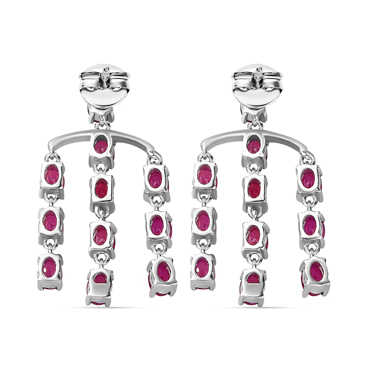 Cabo Delgado Ruby Dangling Earrings (With Push Back) in Platinum Overlay Sterling Silver 7072471 11