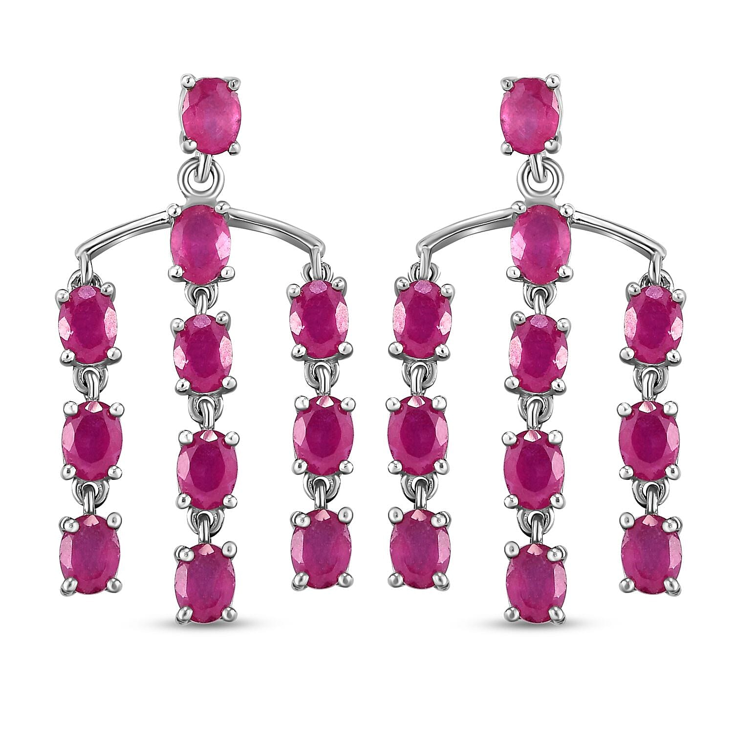 Cabo Delgado Ruby Dangling Earrings (With Push Back) in Platinum Overlay Sterling Silver 7072471 0