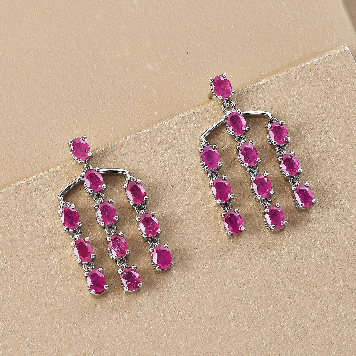 Cabo Delgado Ruby Dangling Earrings (With Push Back) in Platinum Overlay Sterling Silver 7072471 2