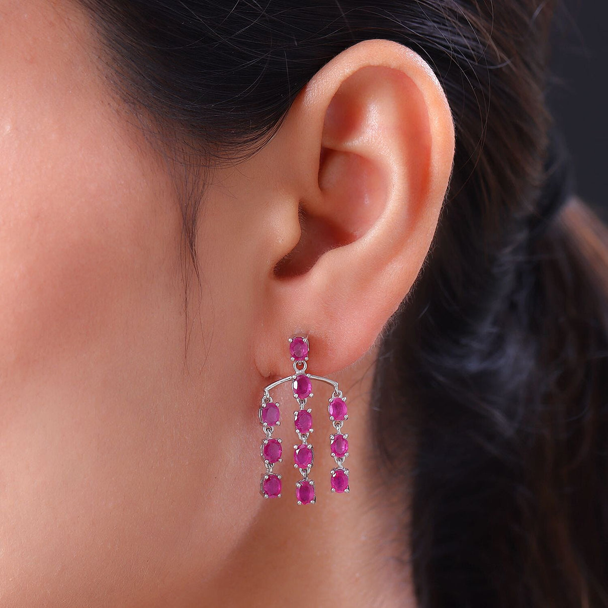 Cabo Delgado Ruby Dangling Earrings (With Push Back) in Platinum Overlay Sterling Silver 7072471 3