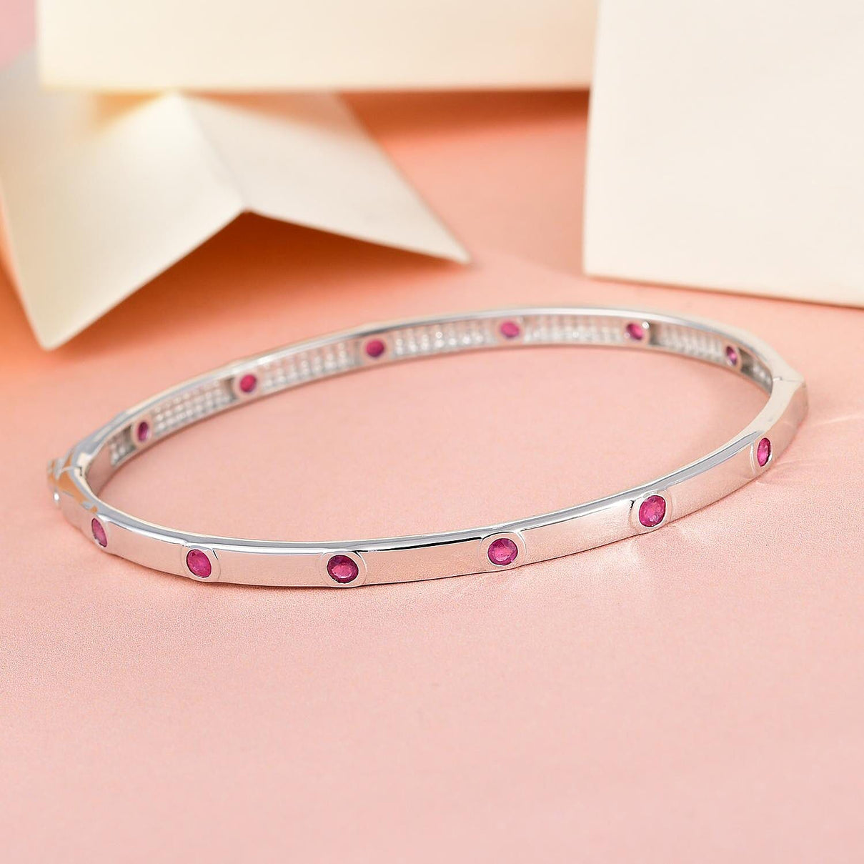 African Ruby Bangle (Size 7.5) in Platinum Overlay Sterling Silver 12.07 Gms 7170716 2