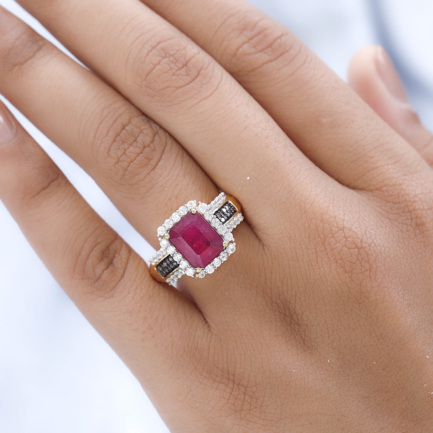 African Ruby, Natural Zircon and Champagne Diamond Ring in 18K Vermeil Yellow Gold Plated Sterling Silver 6.02 Ct 7473762 5