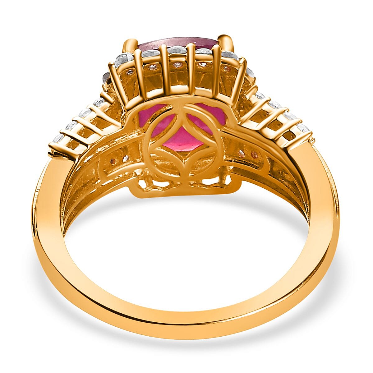 African Ruby, Natural Zircon and Champagne Diamond Ring in 18K Vermeil Yellow Gold Plated Sterling Silver 6.01 Ct 7484954 9