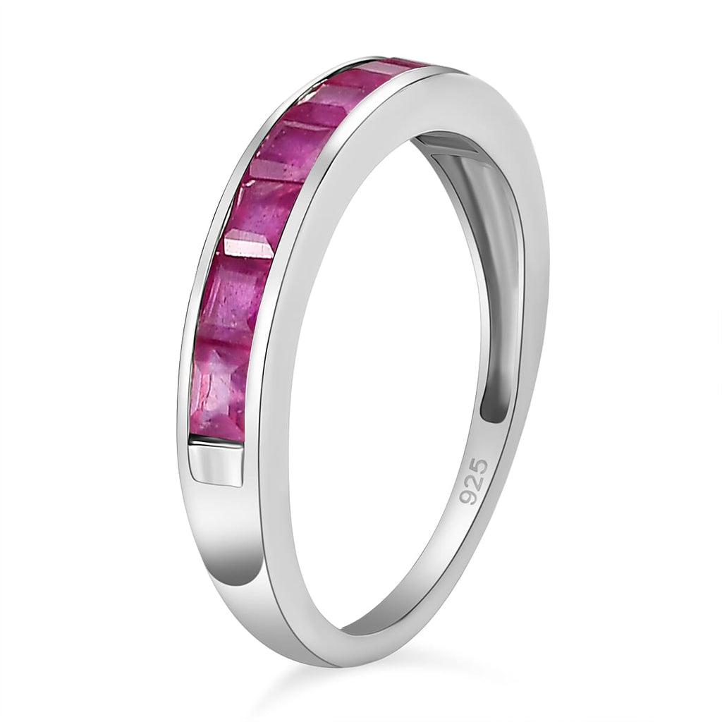 African Ruby Half- Eternity Band Ring in Platinum Overlay Sterling Silver 1.377 Ct.