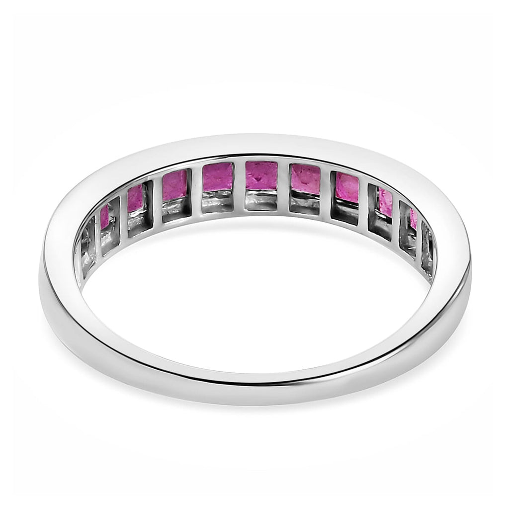 African Ruby Half- Eternity Band Ring in Platinum Overlay Sterling Silver 1.377 Ct.