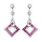 Cabo Delgado Ruby and Moissanite Dangle Earrings in Platinum Overlay Sterling Silver 2.86 Ct.