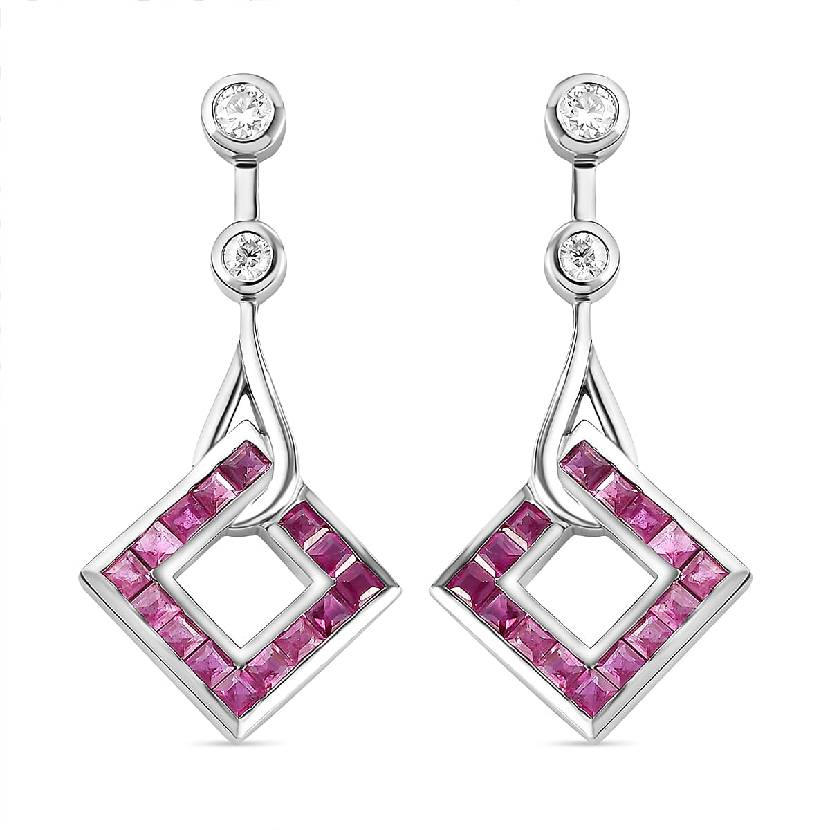 Cabo Delgado Ruby and Moissanite Dangle Earrings in Platinum Overlay Sterling Silver 2.86 Ct. 7073251 0