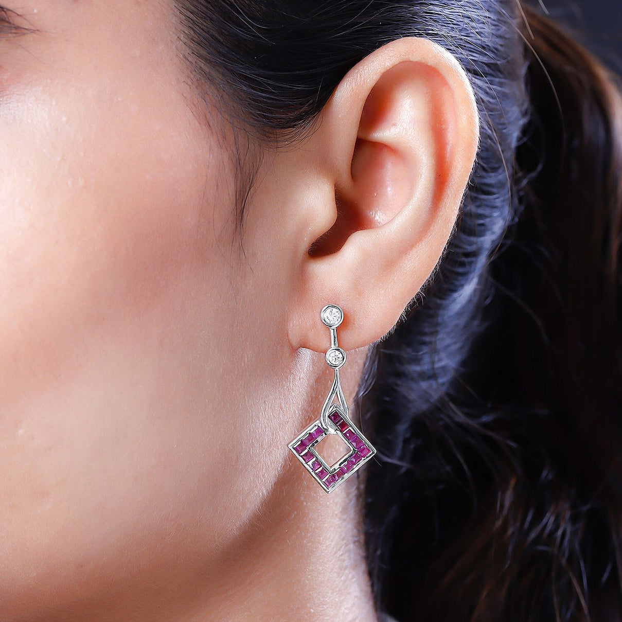 Cabo Delgado Ruby and Moissanite Dangle Earrings in Platinum Overlay Sterling Silver 2.86 Ct. 7073251 3