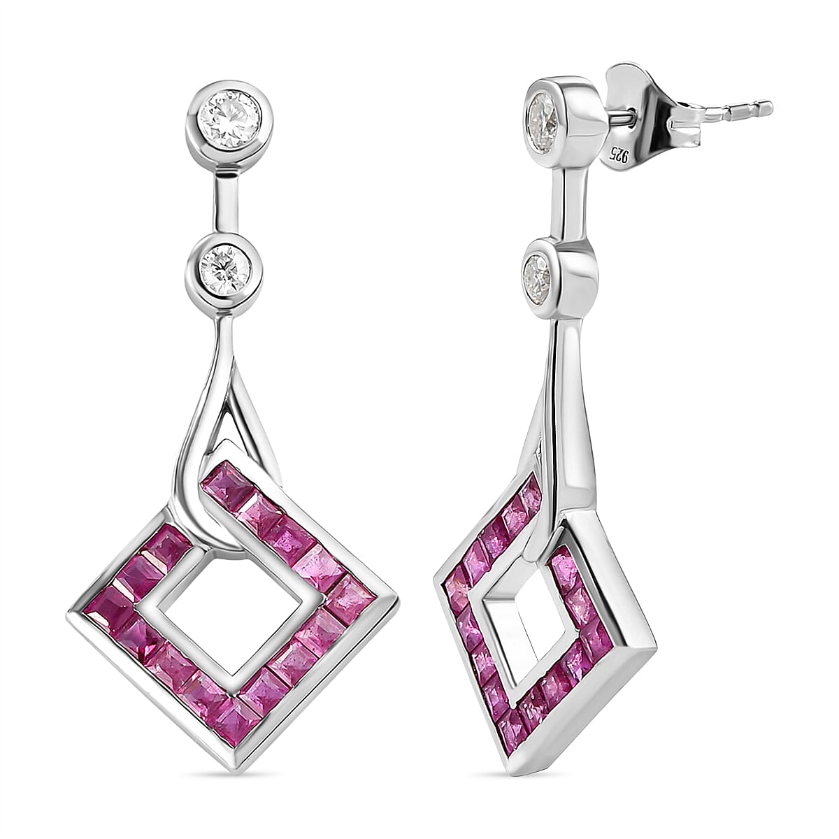 Cabo Delgado Ruby and Moissanite Dangle Earrings in Platinum Overlay Sterling Silver 2.86 Ct. 7073251 4