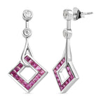 Cabo Delgado Ruby and Moissanite Dangle Earrings in Platinum Overlay Sterling Silver 2.86 Ct.