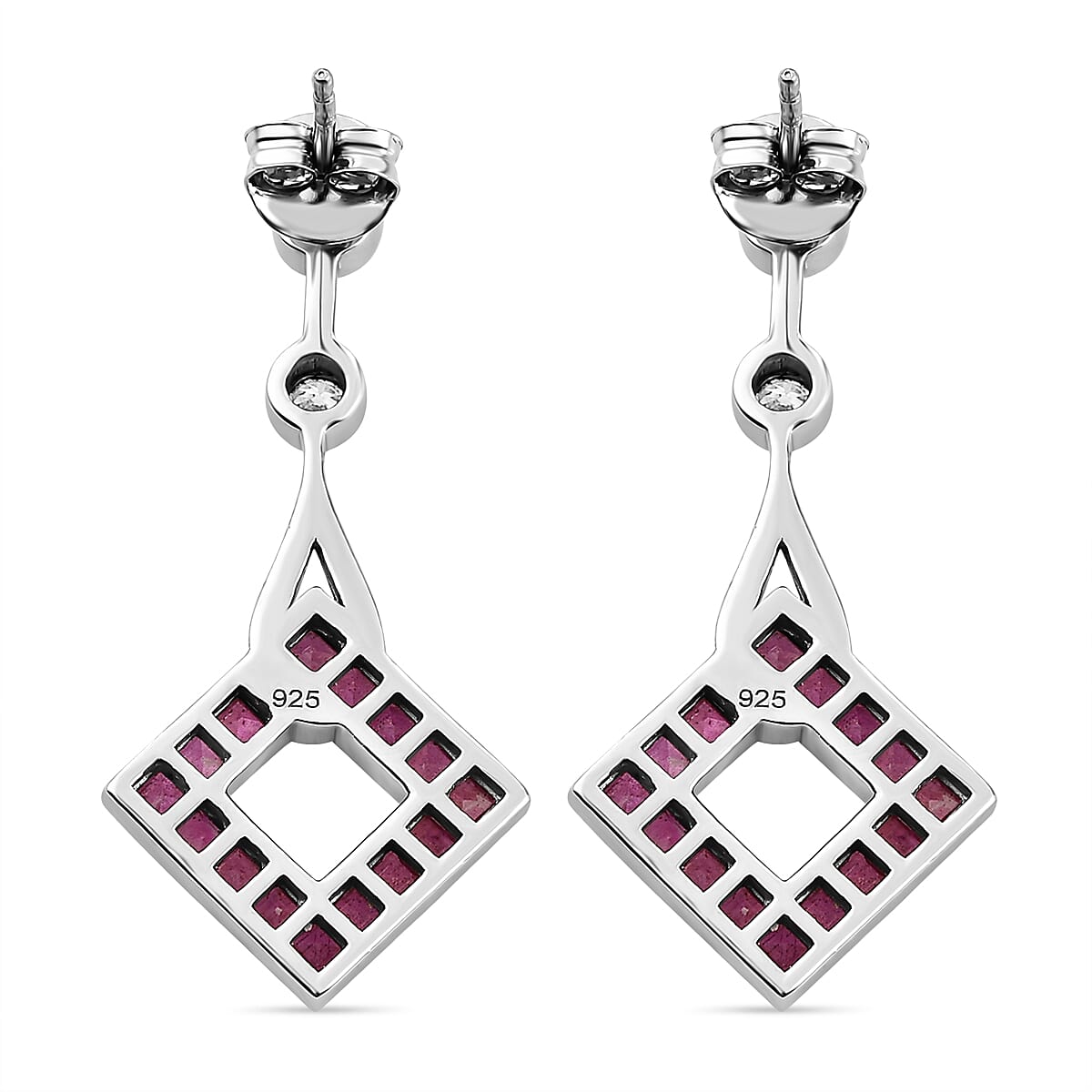 Cabo Delgado Ruby and Moissanite Dangle Earrings in Platinum Overlay Sterling Silver 2.86 Ct. 7073251 5