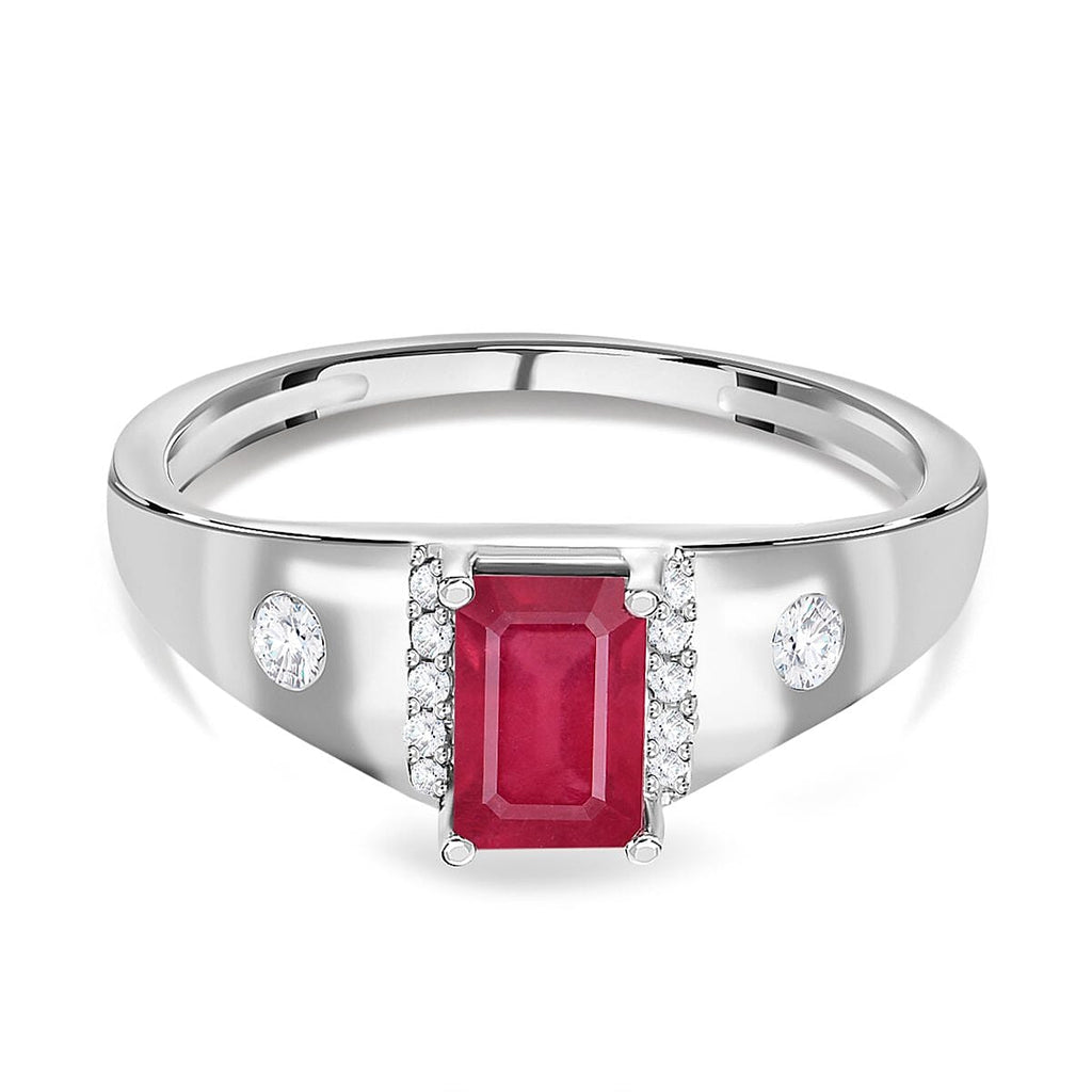 African Ruby and Natural Zircon Halo Ring in Sterling Silver
