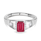 African Ruby and Natural Zircon Halo Ring in Sterling Silver