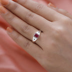 African Ruby and Natural Zircon Halo Ring in Sterling Silver
