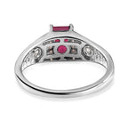 African Ruby and Natural Zircon Halo Ring in Sterling Silver