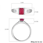 African Ruby and Natural Zircon Halo Ring in Sterling Silver