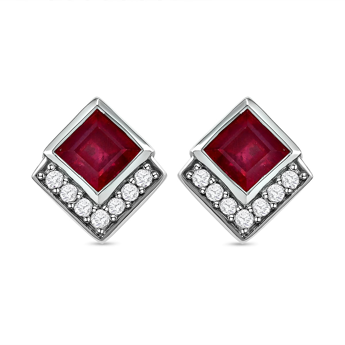 Cabo Delgado Ruby and Natural Cambodian Zircon Stud Earrings (with Push Back) in Platinum Overlay Sterling Silver 3.72 Ct. 7064159 0