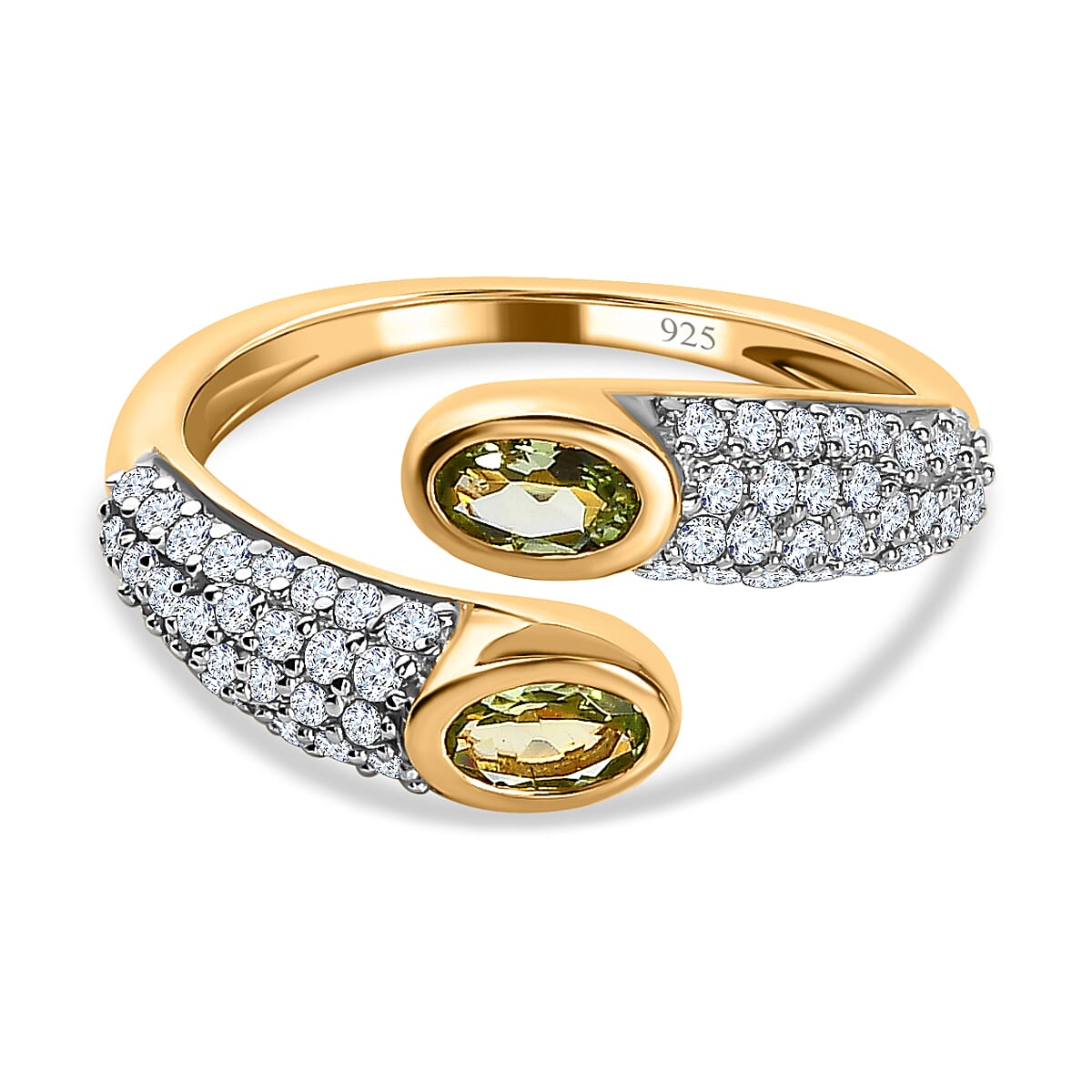 Calabar Tourmaline &amp; Natural Zircon Bypass Ring in 18K Vermeil Yellow Gold Plated Sterling Silver 1.60 Ct 7621233 0