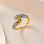Calabar Tourmaline & Natural Zircon Bypass Ring in 18K Vermeil Yellow Gold Plated Sterling Silver 1.60 Ct