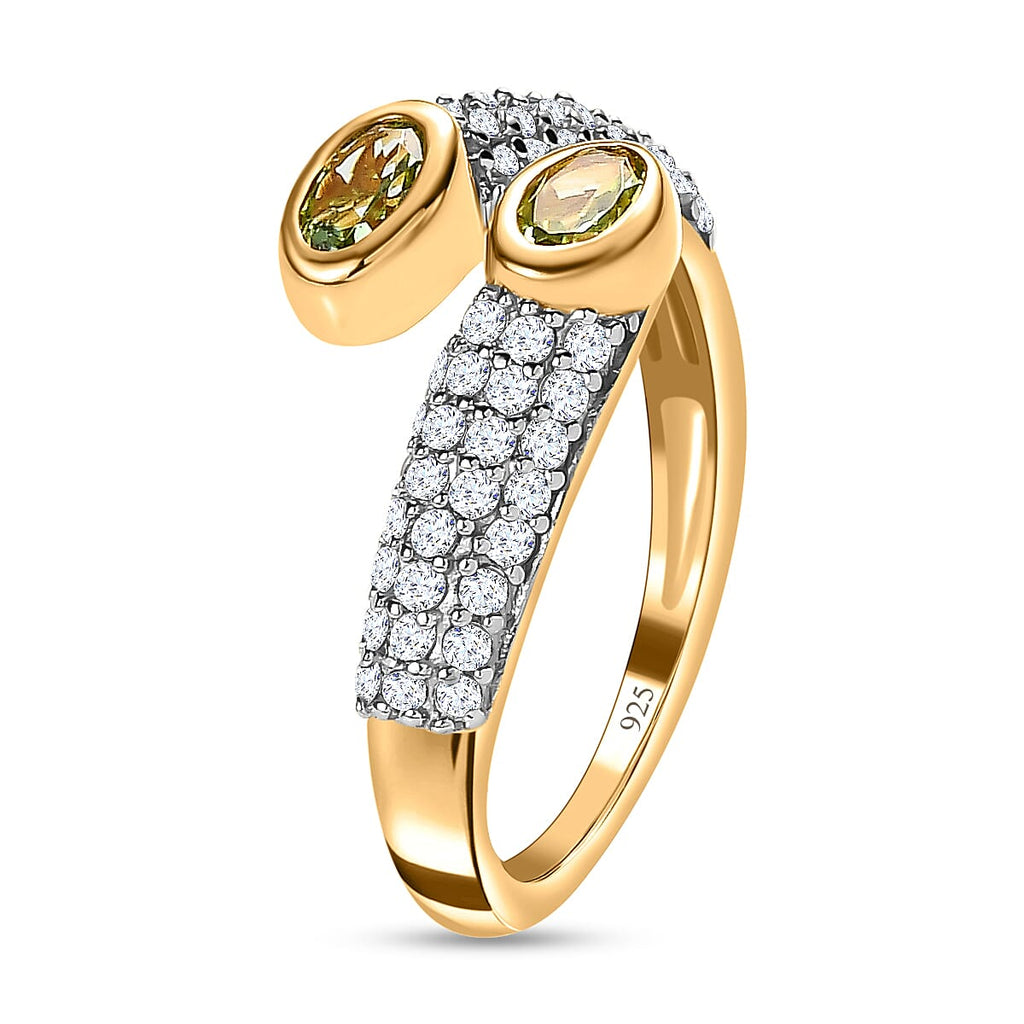 Calabar Tourmaline & Natural Zircon Bypass Ring in 18K Vermeil Yellow Gold Plated Sterling Silver 1.60 Ct