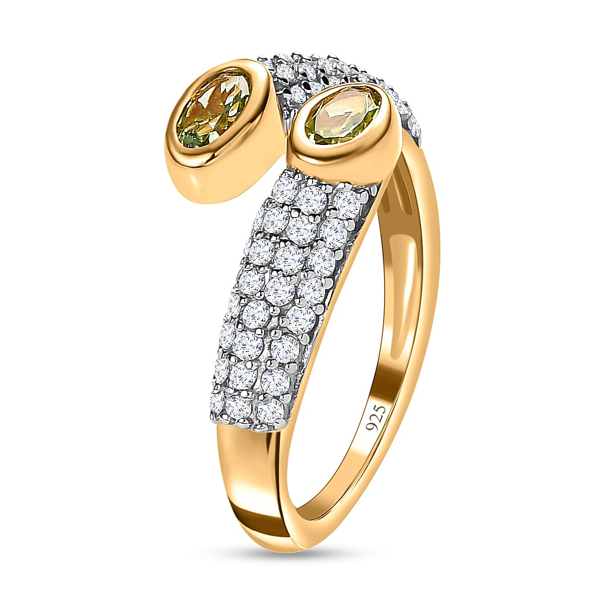 Calabar Tourmaline &amp; Natural Zircon Bypass Ring in 18K Vermeil Yellow Gold Plated Sterling Silver 1.60 Ct 7621233 3