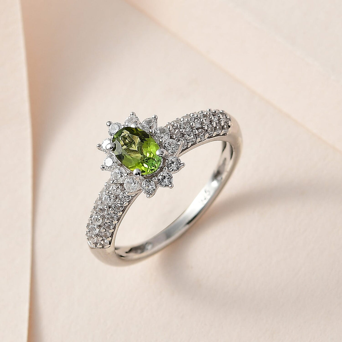 Calabar Tourmaline &amp; Natural Zircon Ring in Platinum Overlay Sterling Silver 1.30 Ct 7621164 1