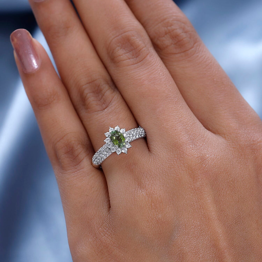 Calabar Tourmaline & Natural Zircon Ring in Platinum Overlay Sterling Silver 1.30 Ct