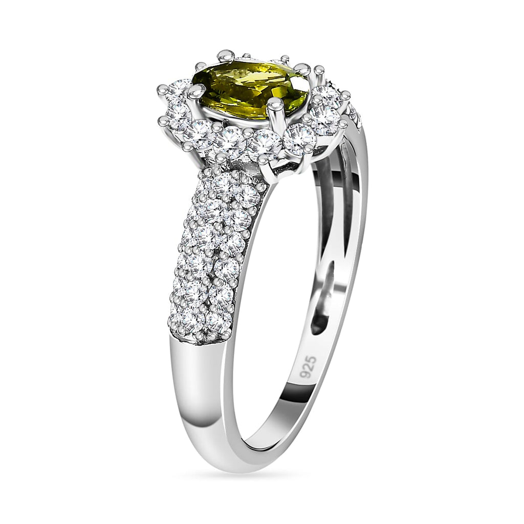 Calabar Tourmaline & Natural Zircon Ring in Platinum Overlay Sterling Silver 1.30 Ct