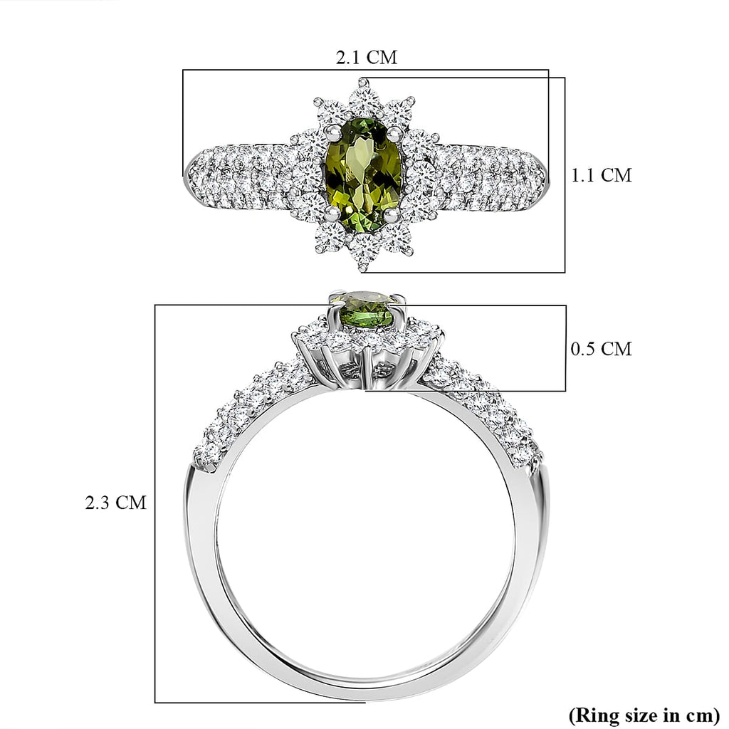 Calabar Tourmaline & Natural Zircon Ring in Platinum Overlay Sterling Silver 1.30 Ct