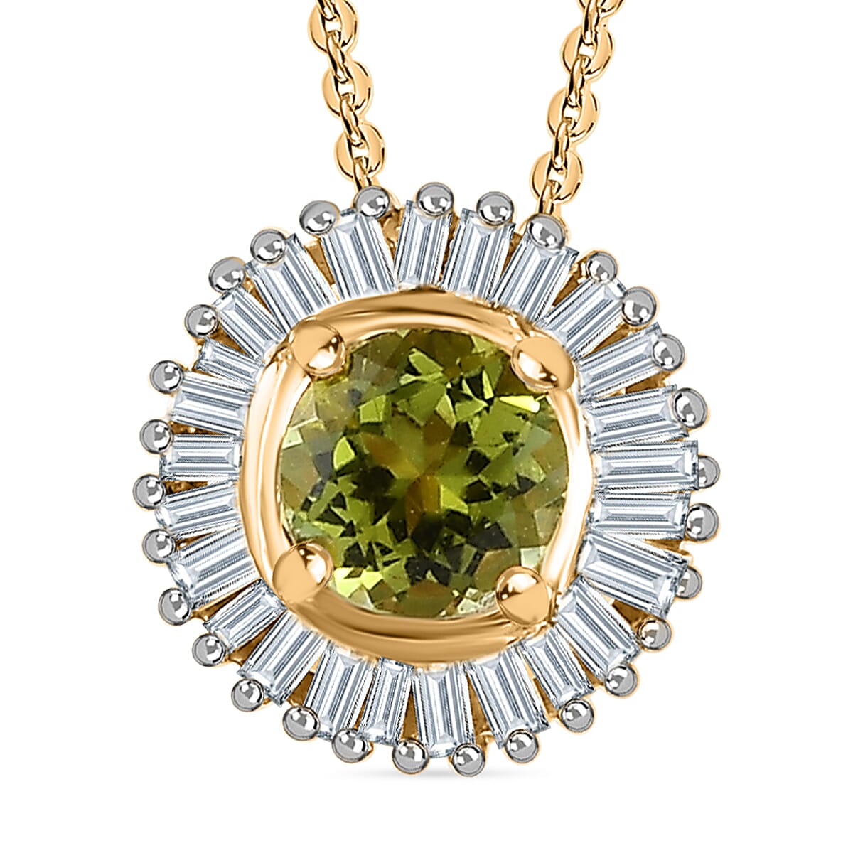 Calabar Tourmaline &amp; Diamond Halo Pendant with Chain (Size 20) in 18K Yellow Gold Vermeil Plated Sterling Silver 4215591 0