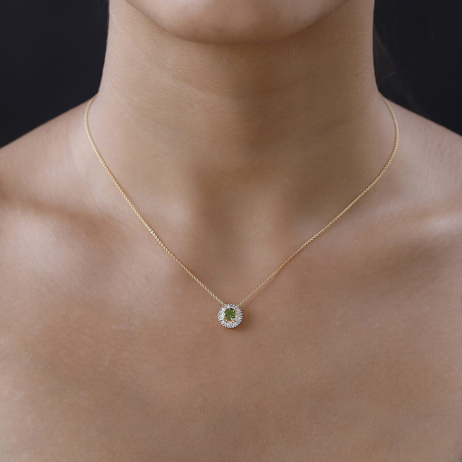 Calabar Tourmaline &amp; Diamond Halo Pendant with Chain (Size 20) in 18K Yellow Gold Vermeil Plated Sterling Silver 4215591 2