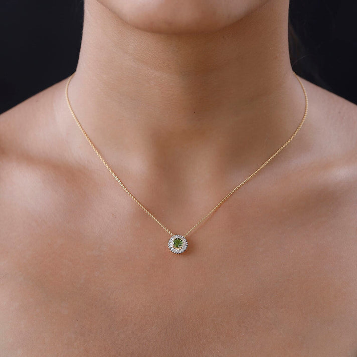 Calabar Tourmaline &amp; Diamond Halo Pendant with Chain (Size 20) in 18K Yellow Gold Vermeil Plated Sterling Silver 4215591 2