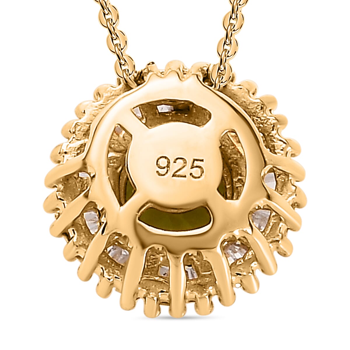 Calabar Tourmaline &amp; Diamond Halo Pendant with Chain (Size 20) in 18K Yellow Gold Vermeil Plated Sterling Silver 4215591 5