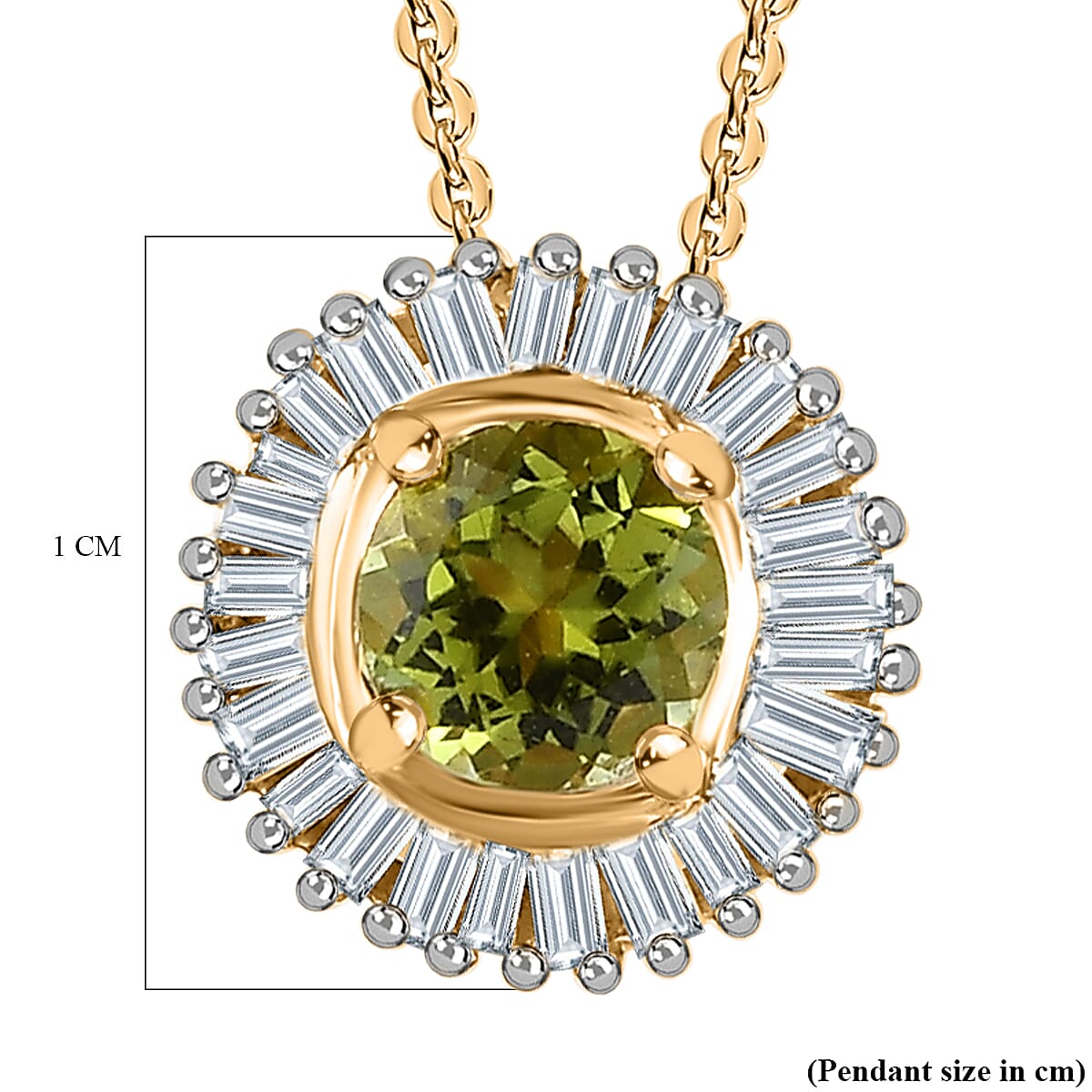 Calabar Tourmaline &amp; Diamond Halo Pendant with Chain (Size 20) in 18K Yellow Gold Vermeil Plated Sterling Silver 4215591 7