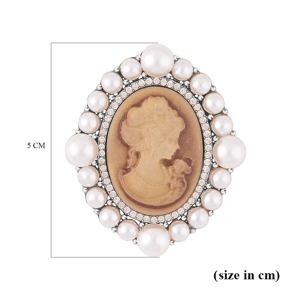 Cameo, White Austrian Crystal and Simulated Pearl Brooch in Yellow Gold Tone 7490618 3