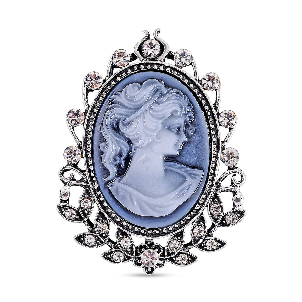 White Austrian Crystal Cameo Brooch in Antique Silver Tone 7639721 0