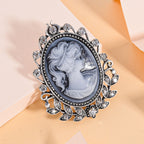 White Austrian Crystal Cameo Brooch in Antique Silver Tone