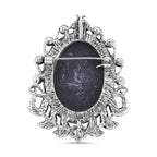 White Austrian Crystal Cameo Brooch in Antique Silver Tone